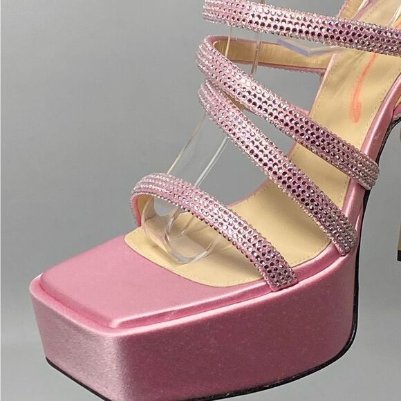 MACH & MACH Crystal-Embellished Satin Platform Sandals size 36 - Picture 8 of 12